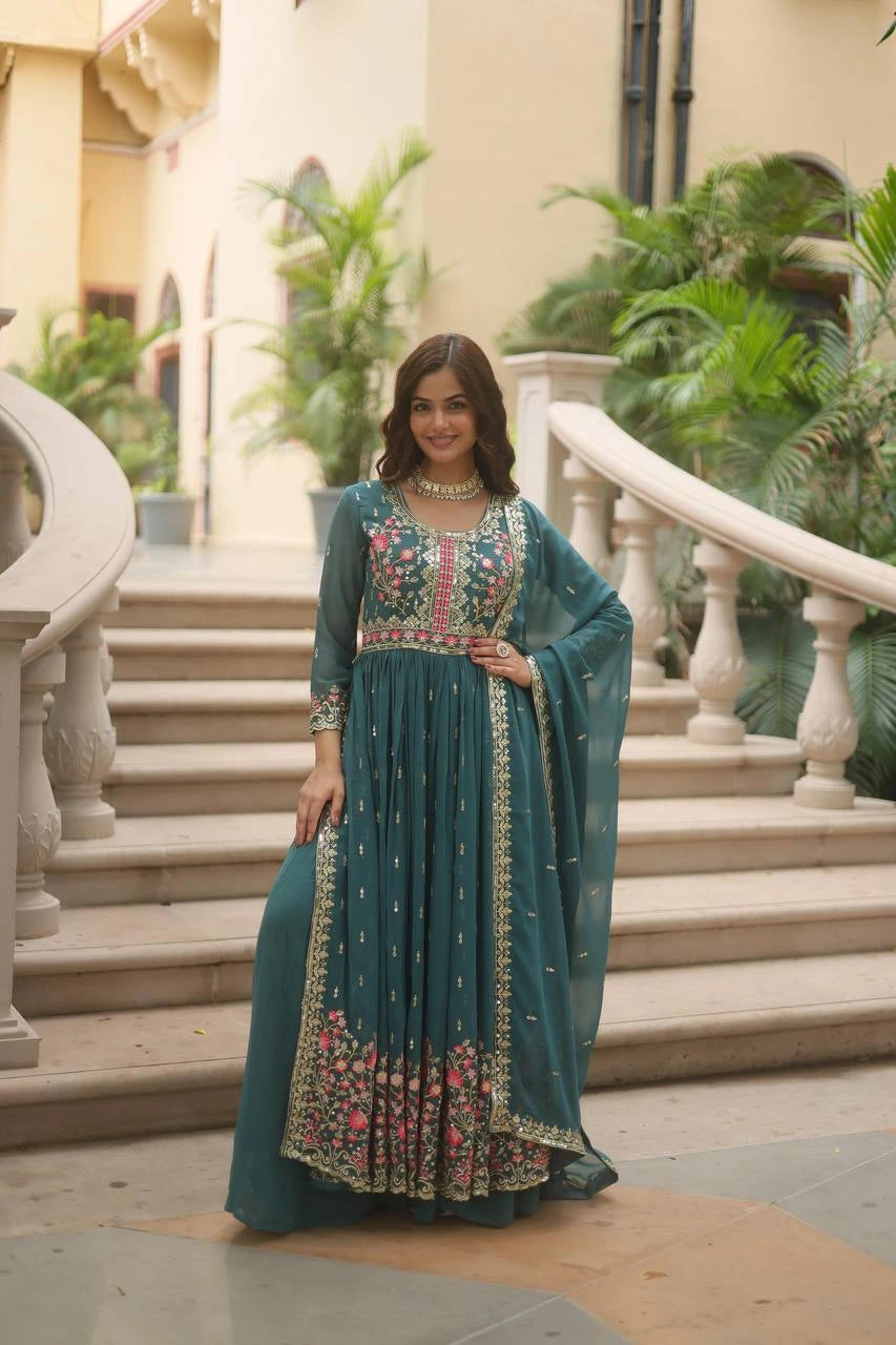Faux Georgette Heavy Work Fully Stitched Sharara Set