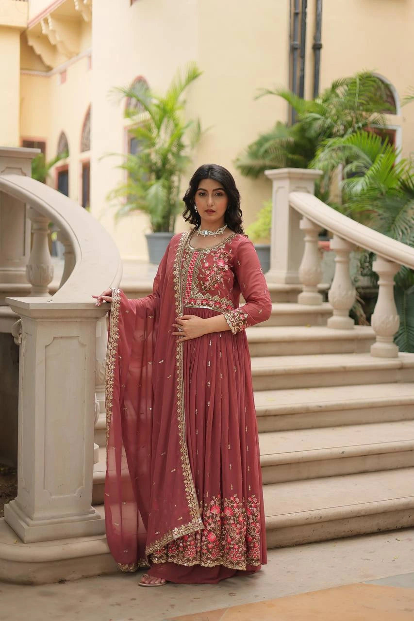 Faux Georgette Heavy Work Fully Stitched Sharara Set