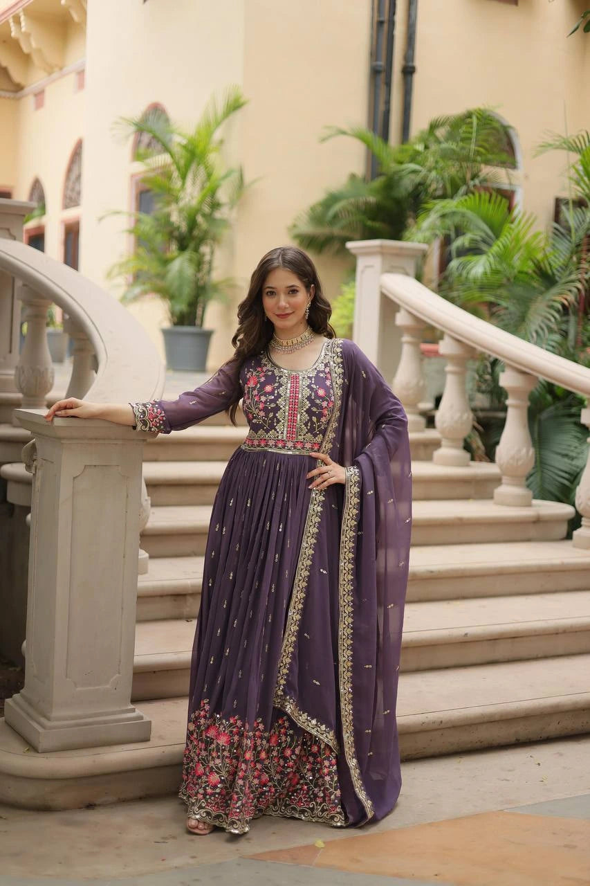 Faux Georgette Heavy Work Fully Stitched Sharara Set