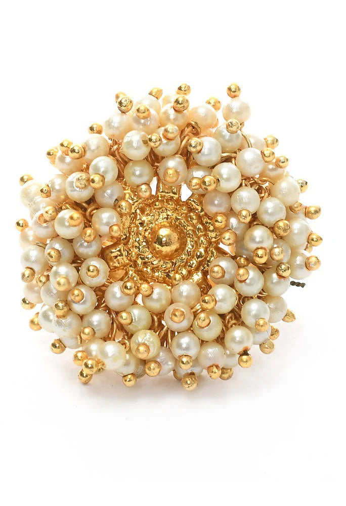 Gold-Plated with Pearls Ring -Free Size