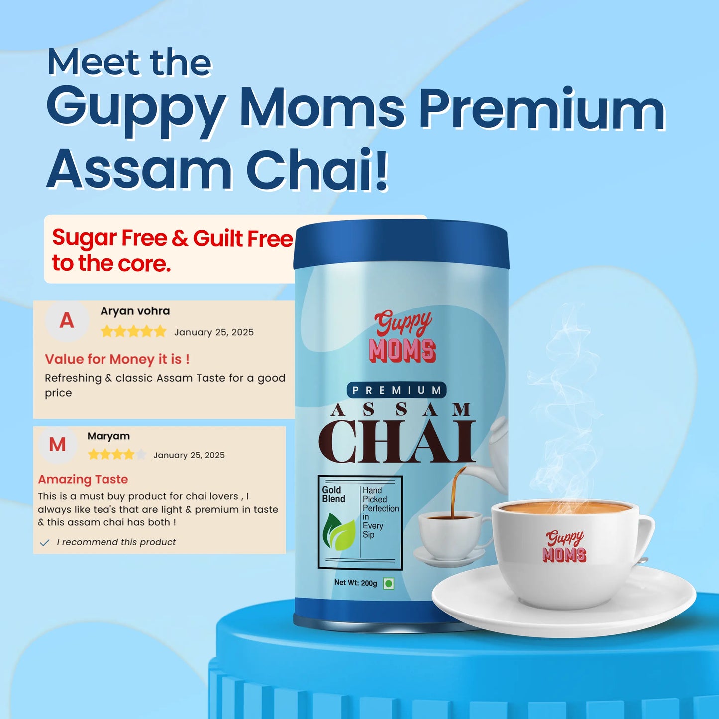 Guppy Moms Premium Assam Chai | Rich Assam CTC Blend, Smooth & Robust Flavor | 200g