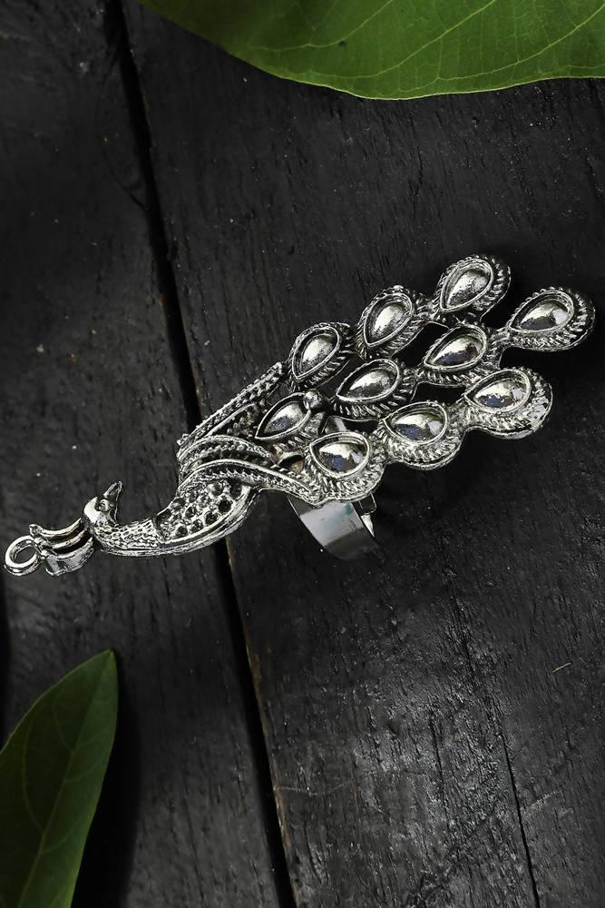 Oxidised Peacock Ring -Free Size